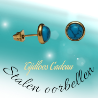 RVS Boho Oorbellen Blauw Marmer 8mm Goudkleur - Gemarmerde Studs -