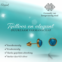 RVS Boho Oorbellen Blauw Marmer 8mm Goudkleur - Gemarmerde Studs -