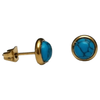 RVS Boho Oorbellen Blauw Marmer 8mm Goudkleur - Gemarmerde Studs -