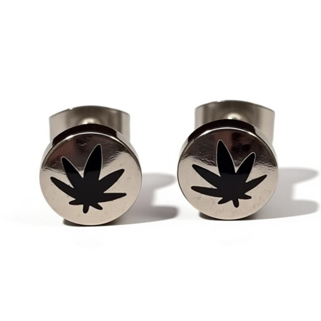 Oorbellen &acirc;&euro;&ldquo; RVS Wietblad Zilver/Zwart (8mm) -