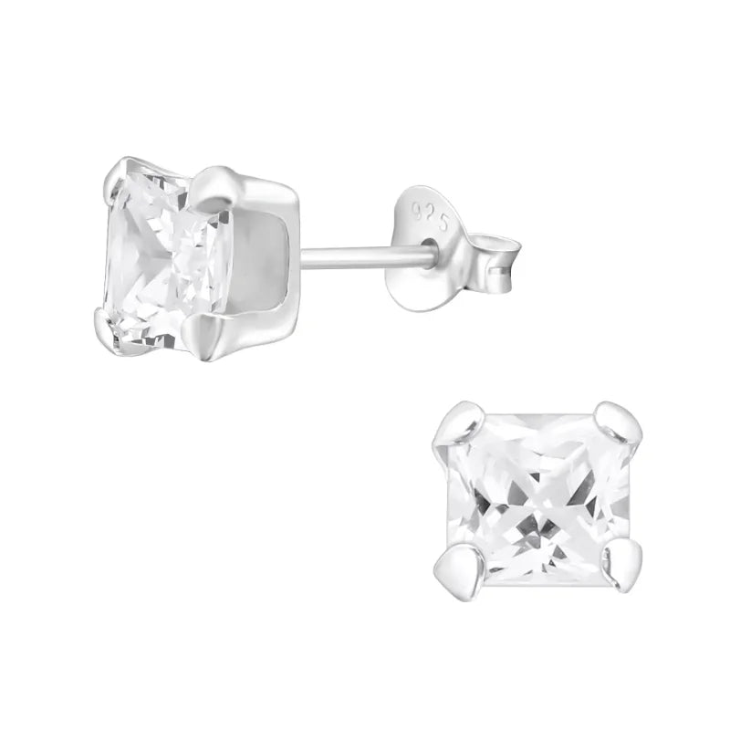 Zilveren Vierkante Zirkonia Oorbellen - 6mm - Zwart -