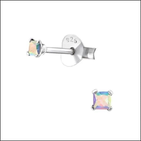 925 Zilveren Vierkante Zirkonia Oorbellen 4-8mm - Princess Cut Studs - 2mm / AB Transparant -