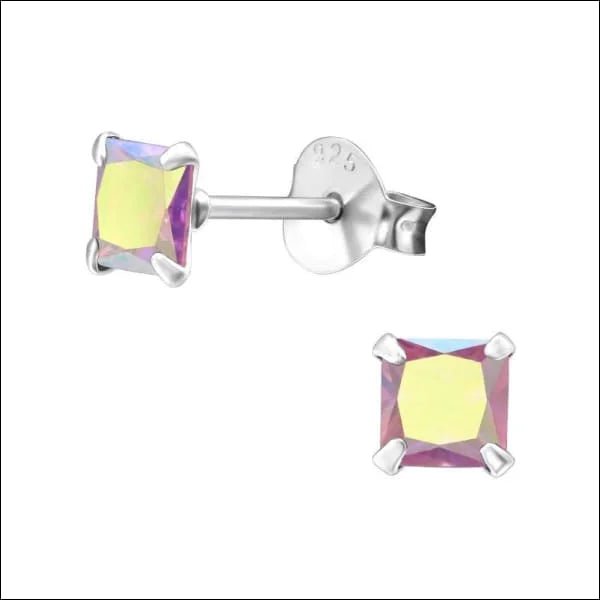 925 Zilveren Vierkante Zirkonia Oorbellen 4-8mm - Princess Cut Studs - 2mm / AB Transparant -