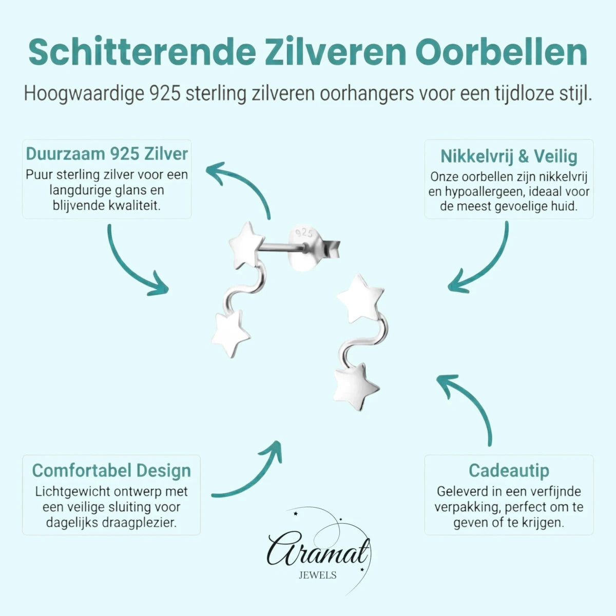 Zilveren Ster Oorbellen 11x5mm - Dames