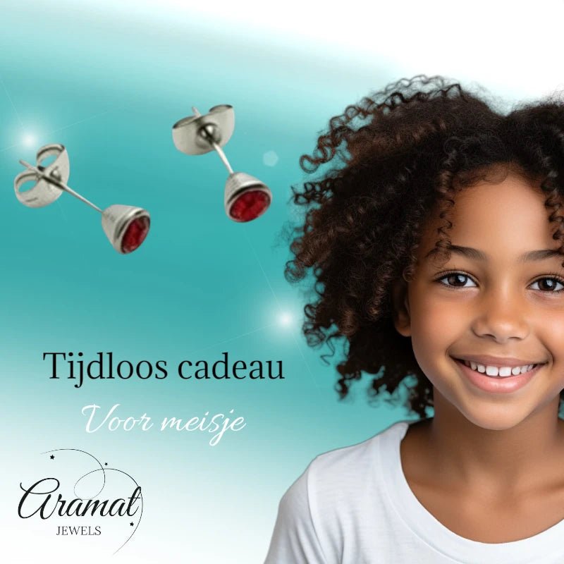 Oorbellen &acirc;&euro;&ldquo; Staal Kristal Rood (5mm) -