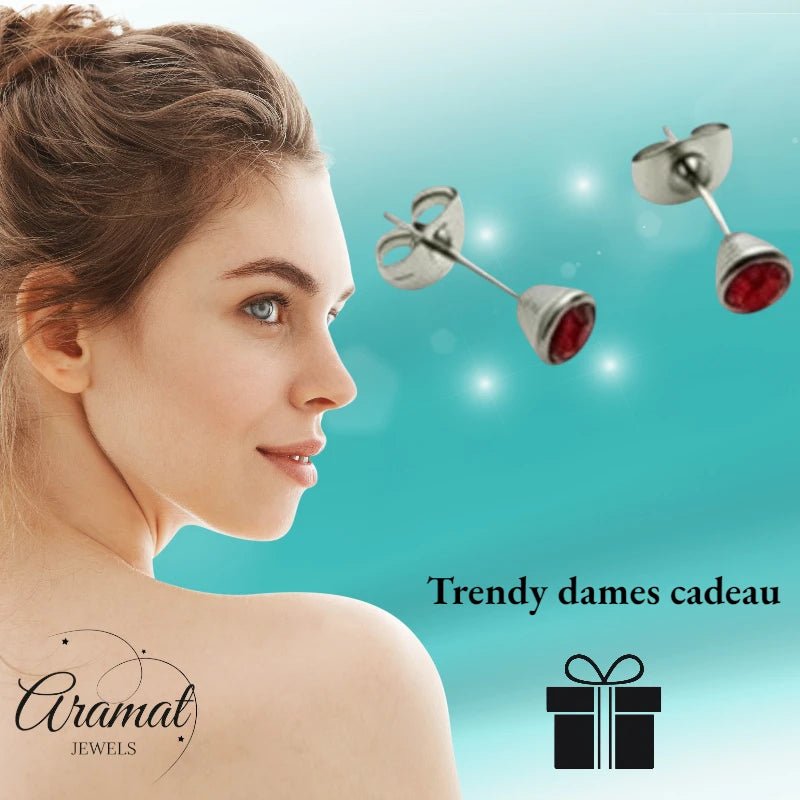 Oorbellen &acirc;&euro;&ldquo; Staal Kristal Rood (5mm) -