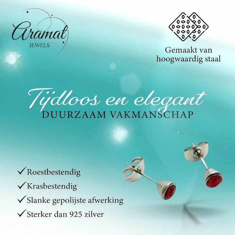 Oorbellen &acirc;&euro;&ldquo; Staal Kristal Rood (5mm) -