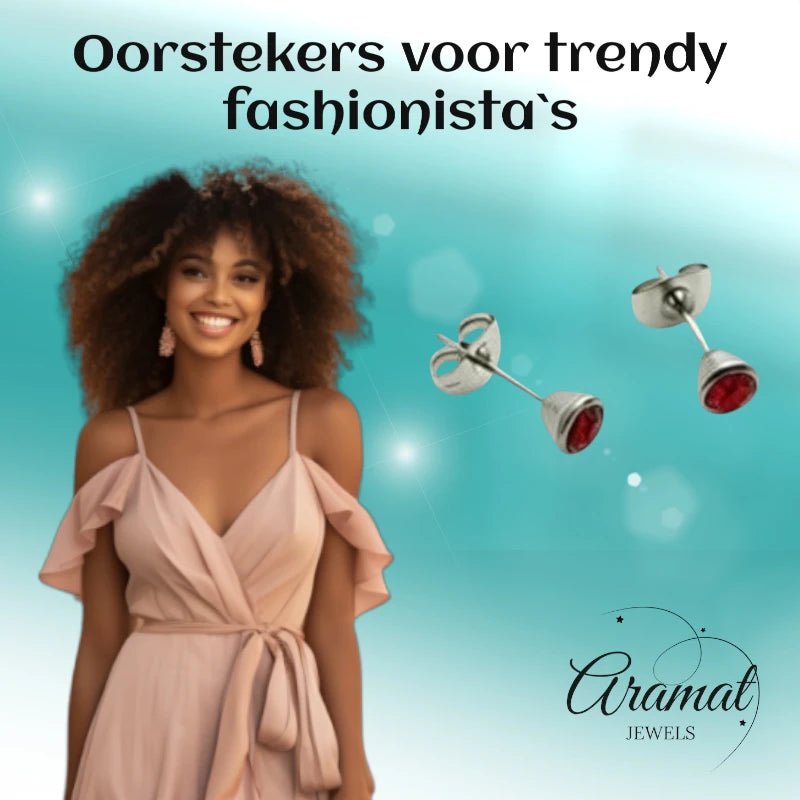 Oorbellen &acirc;&euro;&ldquo; Staal Kristal Rood (5mm) -