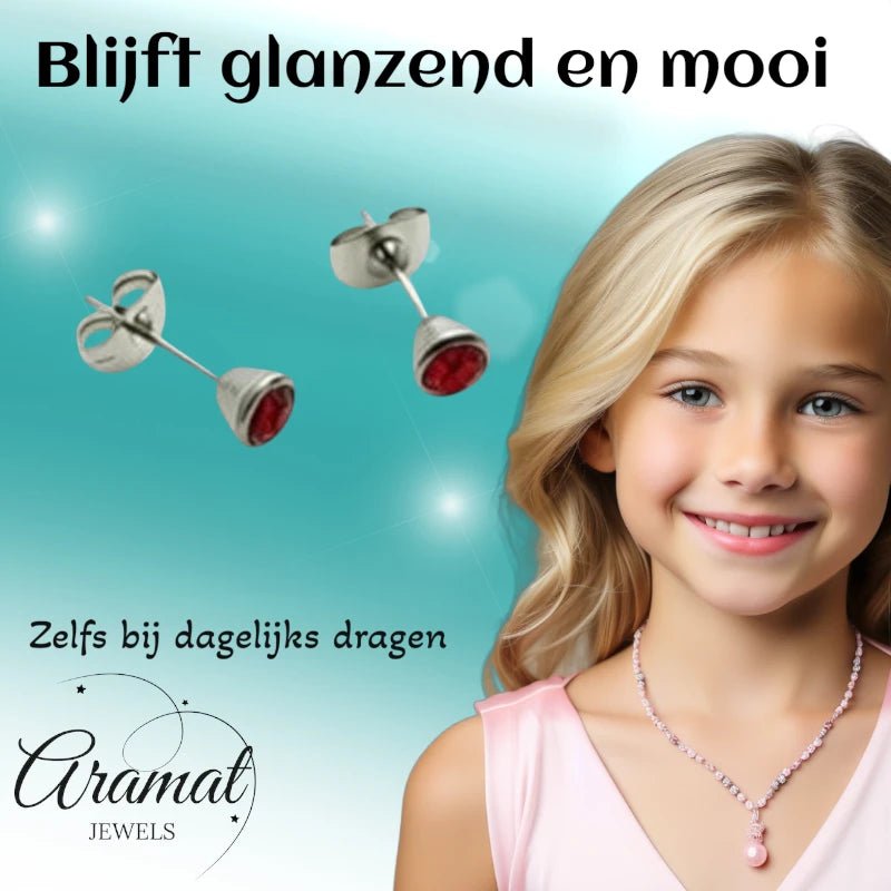 Oorbellen &acirc;&euro;&ldquo; Staal Kristal Rood (5mm) -