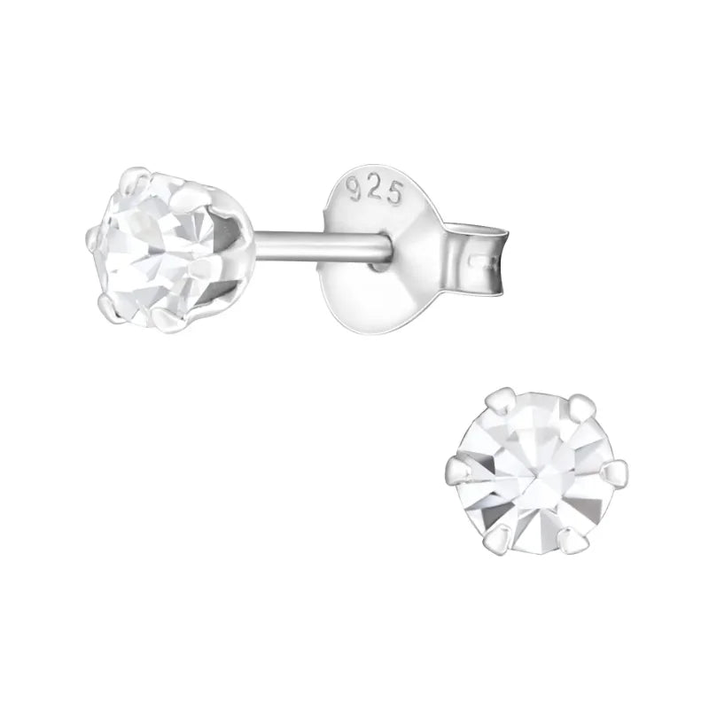 925 Zilveren Kristallen Oorbellen Rond 4-8mm - Sprankelende Studs - 4mm / Transparant -