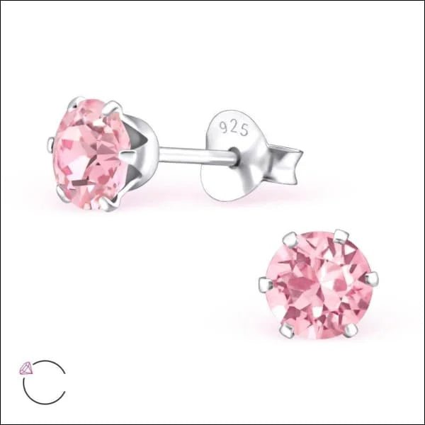 925 Zilveren Kristallen Oorbellen Rond 4-8mm - Sprankelende Studs - 6mm / Opaal Licht Grijs -