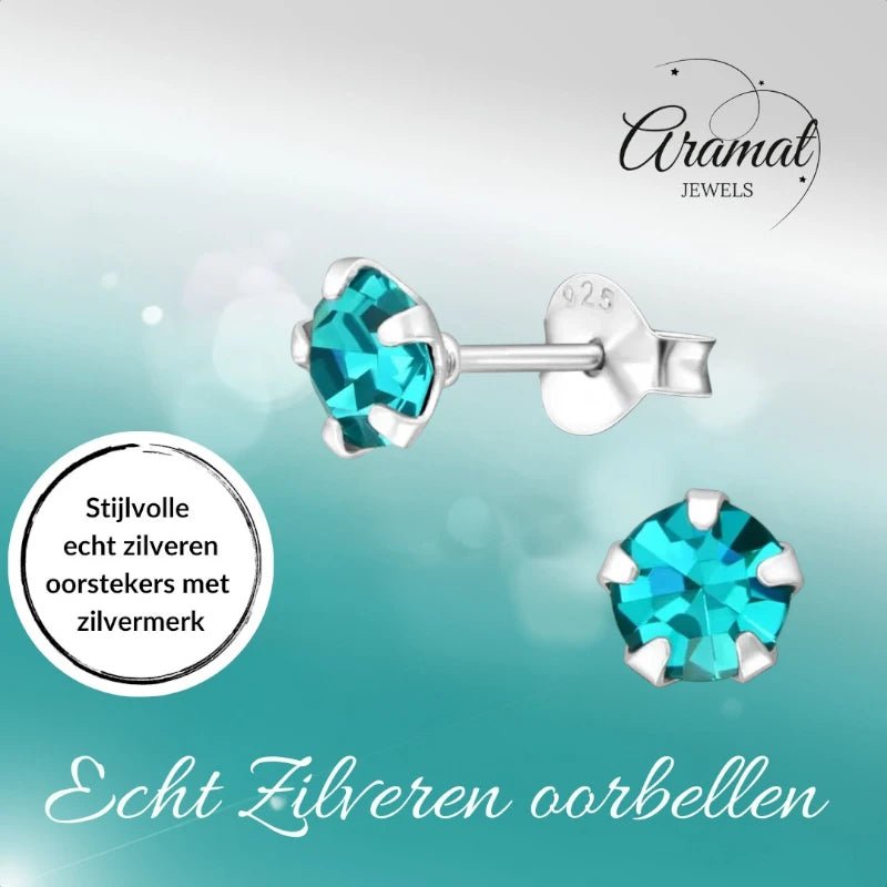 Oorbellen &acirc;&euro;&ldquo; Zilver Zirkonia Zee Groen (5mm) -