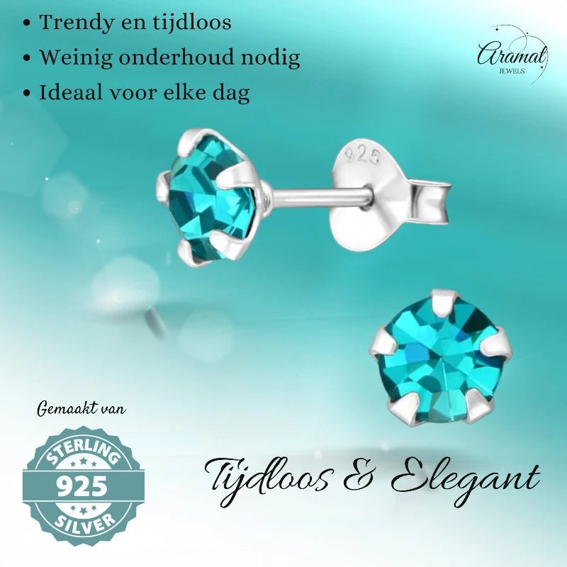 Oorbellen &acirc;&euro;&ldquo; Zilver Zirkonia Zee Groen (5mm) -