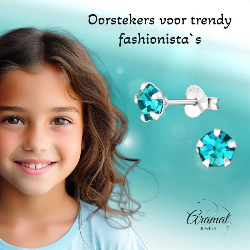 Oorbellen &acirc;&euro;&ldquo; Zilver Zirkonia Zee Groen (5mm) -