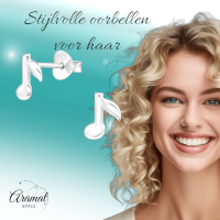 Zilveren Muzieknoot Oorstekers 7&Atilde;&mdash;6 mm - Dames