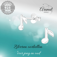 Zilveren Muzieknoot Oorstekers 7&Atilde;&mdash;6 mm - Dames