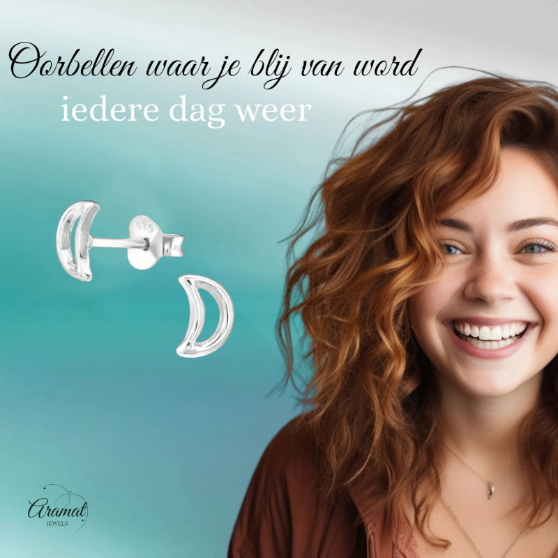 Zilveren Open Maan Oorstekers 6&Atilde;&mdash;4 mm - Dames