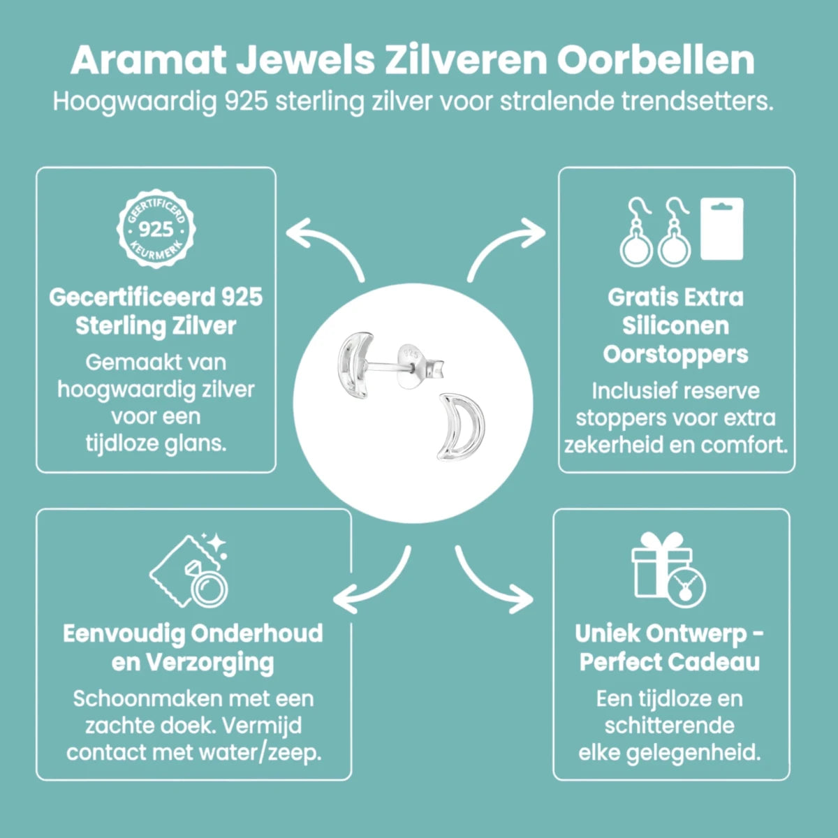 Zilveren Open Maan Oorstekers 6&Atilde;&mdash;4 mm - Dames