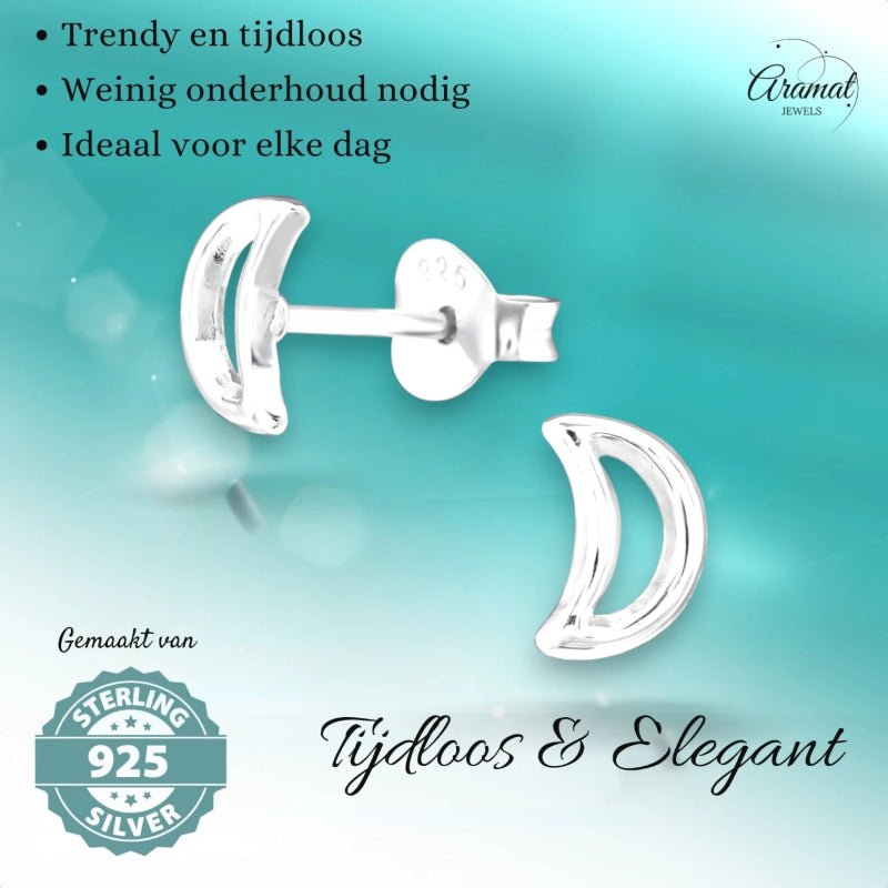 Zilveren Open Maan Oorstekers 6&Atilde;&mdash;4 mm - Dames
