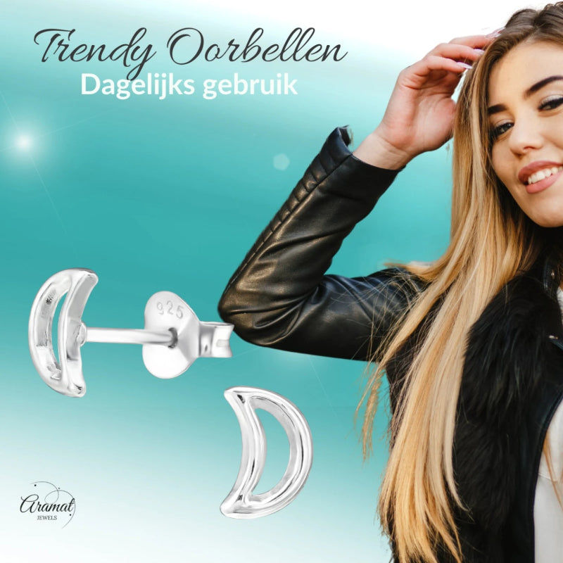 Zilveren Open Maan Oorstekers 6&Atilde;&mdash;4 mm - Dames
