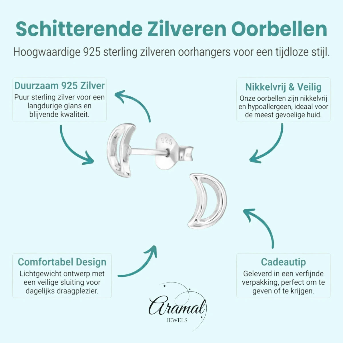 Zilveren Open Maan Oorstekers 6&Atilde;&mdash;4 mm - Dames