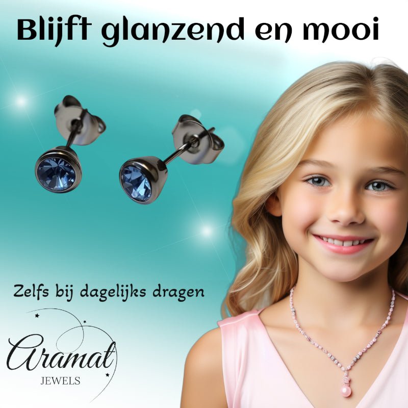 Oorbellen &acirc;&euro;&ldquo; Staal Lila Kristal Zilverkleurig (5mm) -