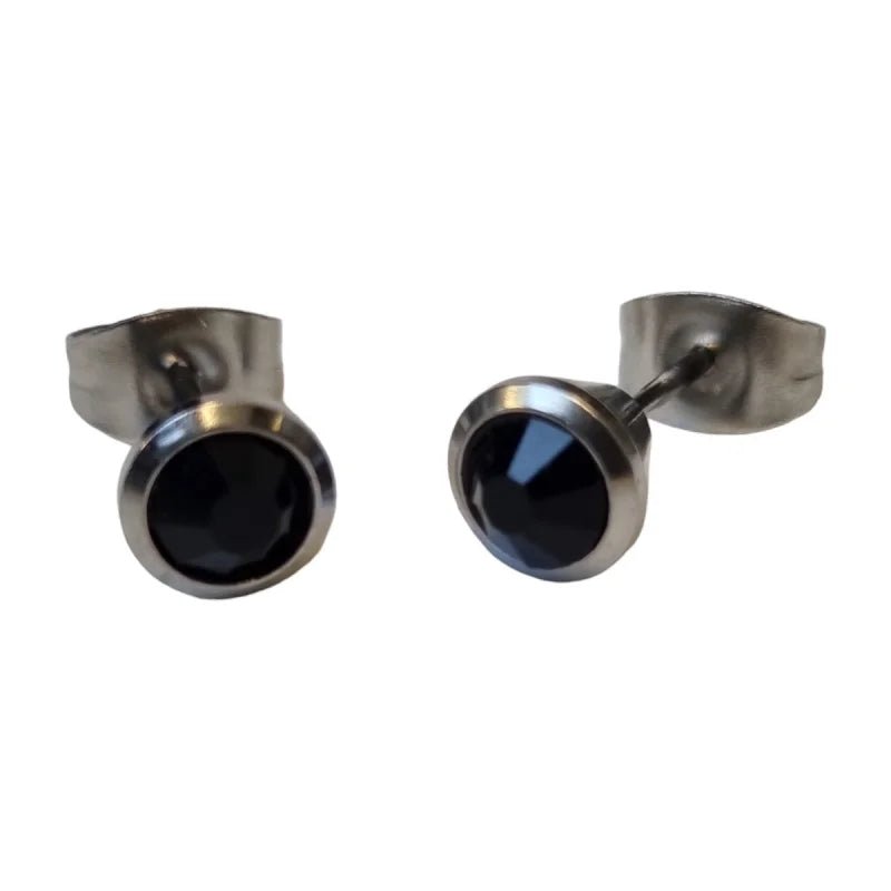 Oorbellen &acirc;&euro;&ldquo; Staal Zwarte Kristal Zilverkleurig (6mm) -