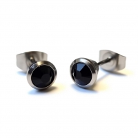 Oorbellen &acirc;&euro;&ldquo; Staal Zwarte Kristal Zilverkleurig (6mm) -