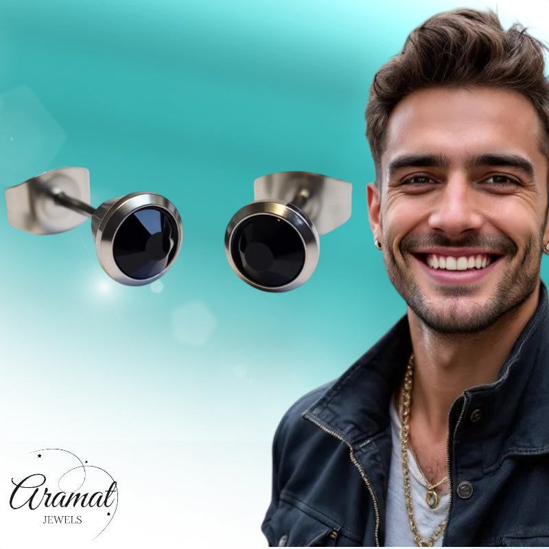 Oorbellen &acirc;&euro;&ldquo; Staal Zwarte Kristal Zilverkleurig (6mm) -