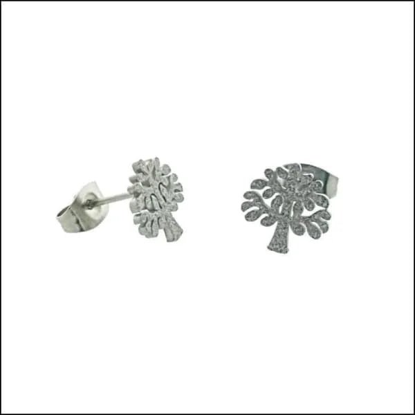 RVS Levensboom Oorbellen Diverse Kleuren 10mm - Tree of Life Studs - Zilverkleurig-9mm -