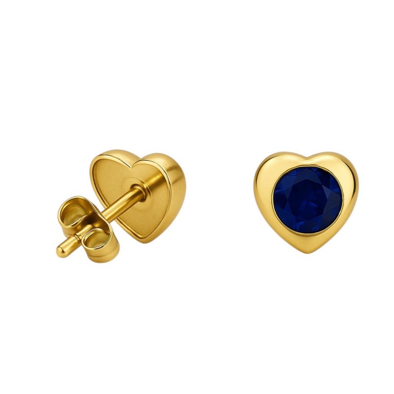 Hartjes Oorbellen met Blauwe Zirkonia-goudkleurig RVS -