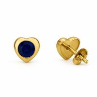 Hartjes Oorbellen met Blauwe Zirkonia-goudkleurig RVS -
