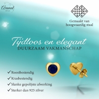 Hartjes Oorbellen met Blauwe Zirkonia-goudkleurig RVS -