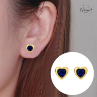 Hartjes Oorbellen met Blauwe Zirkonia-goudkleurig RVS -