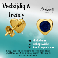 Hartjes Oorbellen met Blauwe Zirkonia-goudkleurig RVS -