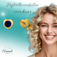Hartjes Oorbellen met Blauwe Zirkonia-goudkleurig RVS -