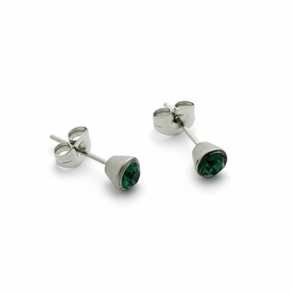 Groene Kristal Stalen Oorbellen -