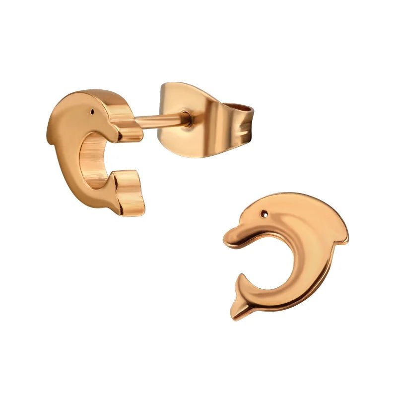 RVS Dieren Oorbellen Diverse Motieven - Dierenliefhebber Oorstekers - Dolfijn/Rosekleur-7mm -