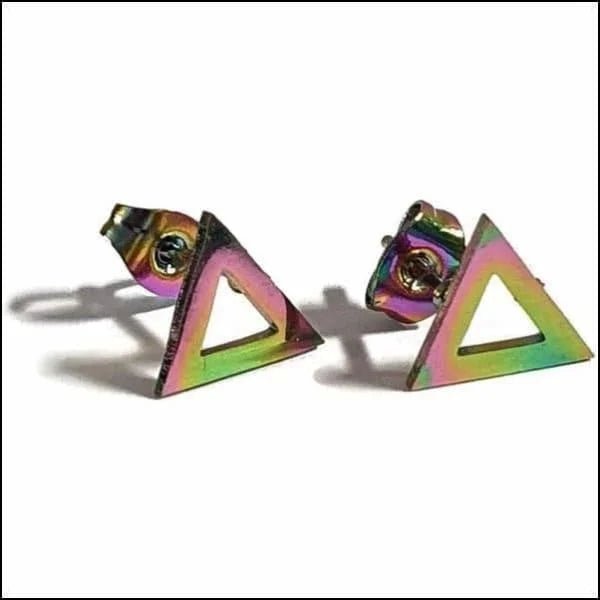 RVS Open Driehoek Oorbellen Diverse Kleuren 10mm - Geometrische Oorstekers - Regenboog kleur-9mm -