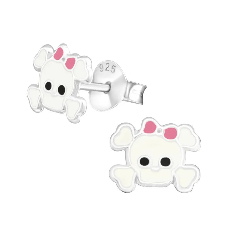 Zilveren Doodskop Oorbellen Wit 8x6 mm - Dames