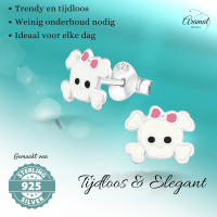 Zilveren Doodskop Oorbellen Wit 8x6 mm - Dames