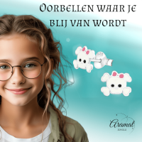 Zilveren Doodskop Oorbellen Wit 8x6 mm - Dames