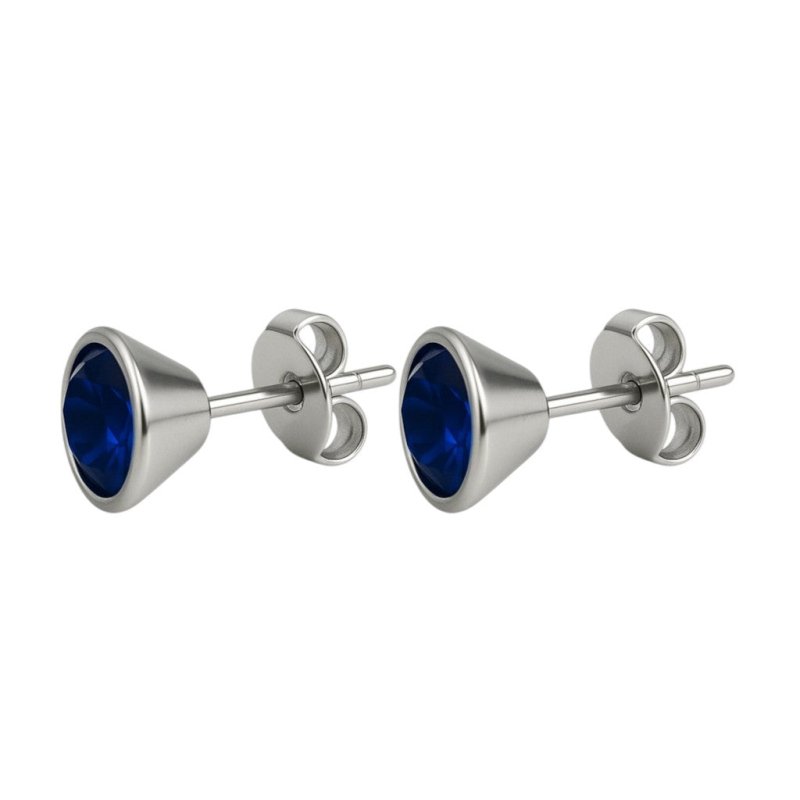 Donkerblauwe kristal oorbellen &acirc;&euro;&ldquo; kegelvorm - 6mm -