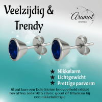 Donkerblauwe kristal oorbellen &acirc;&euro;&ldquo; kegelvorm - 6mm -