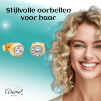 Goudkleurige Bolletjes Oorbellen met Zirkonia -