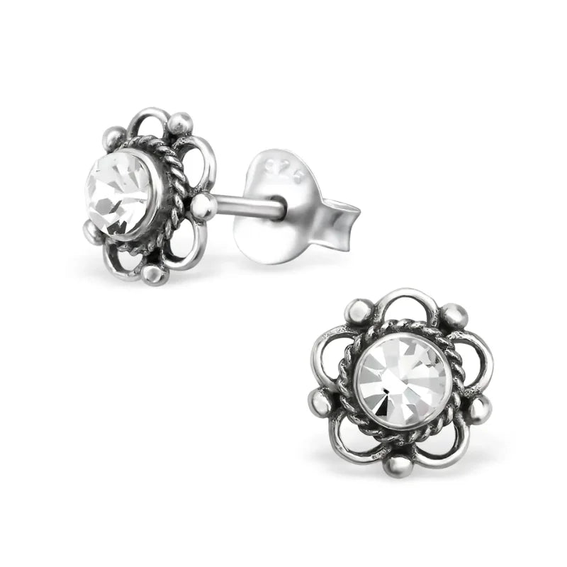 Zilveren Bloemoorbellen Transparant 7 mm -
