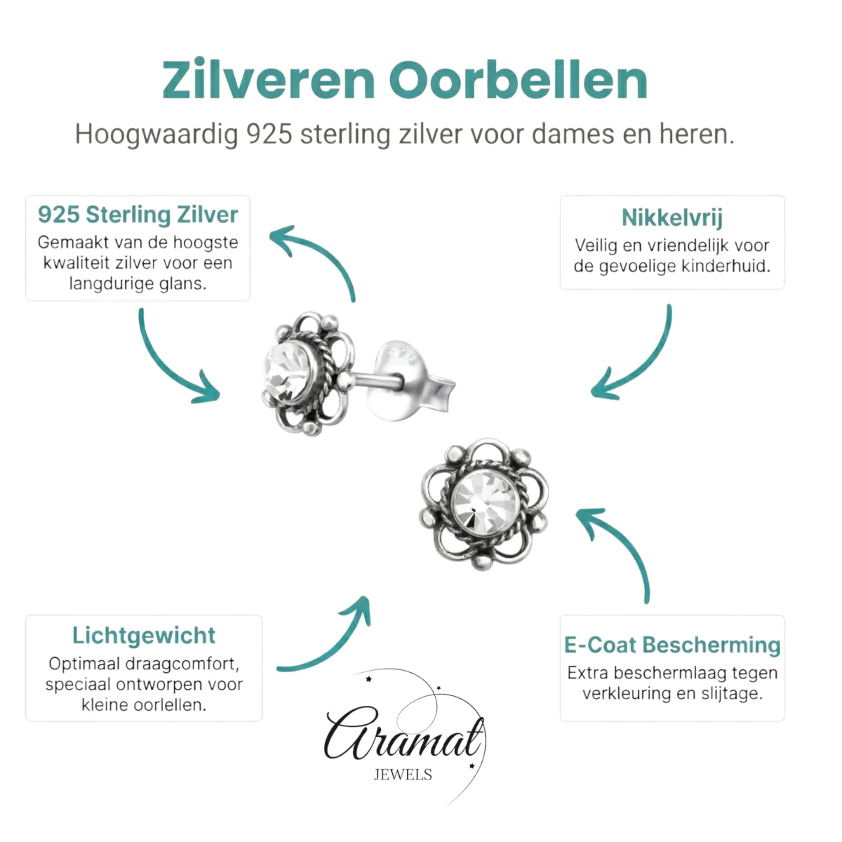 Zilveren Bloemoorbellen Transparant 7 mm -
