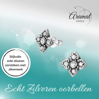 Zilveren Bloem Oorstekers - 9mm - Transparant Kristal -