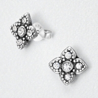 Zilveren Bloem Oorstekers - 9mm - Transparant Kristal -