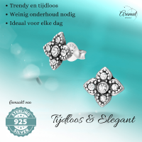 Zilveren Bloem Oorstekers - 9mm - Transparant Kristal -